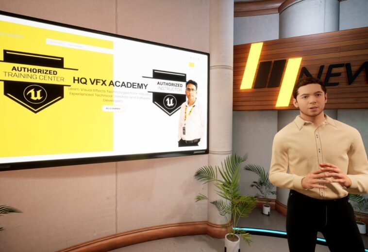 HQ NEWS – Futuristic 3D CGI AI Anchor Presents HQ VFX Academy